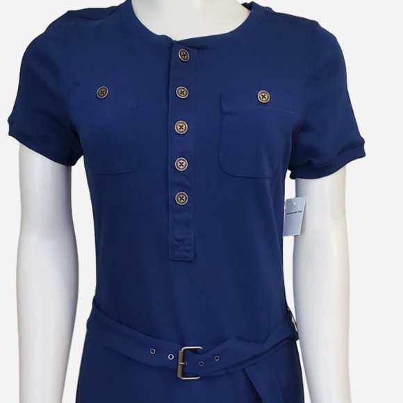 NWT Lauren Ralph Lauren Navy Blue Knit Cotton Dress w/ Belt Office Preppy Size S - Picture 2 of 13
